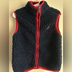 NAUTICA Navy Blue/Red Trim Fleece Vest. Boys size 3T. Excellent Used Condition!